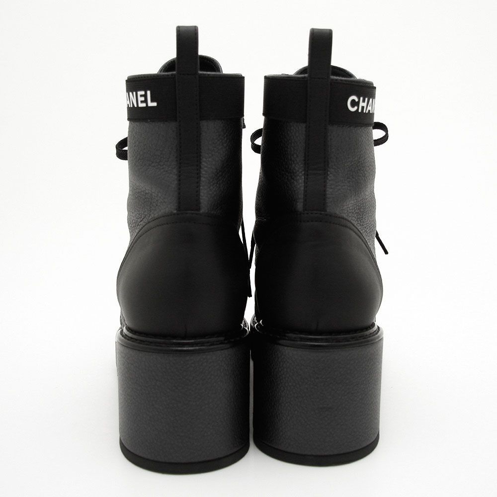 シャネル マトラッセ レースアップ ショートブーツ G38514 レディース ブラック CHANEL 中古 中古 美品シャネル ショートブーツ レザー レースアップ マトラッセ