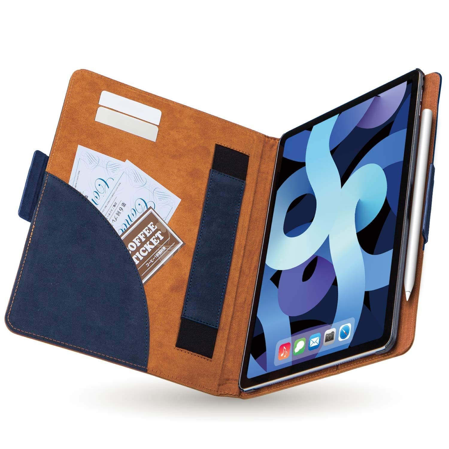特価商品エレコム iPad Air 10.9 第5/4世代 2022/2020年 レザーケース 手帳型 フリーアングル ツートンカラー ネイビー TB-A20MPLFDTNNV
