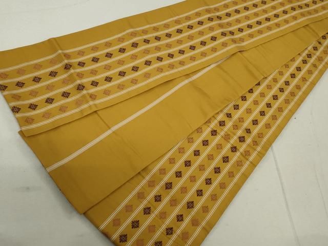 美品　本場筑前博多織　半幅帯　花間道　正絹　逸品 平和屋着物◎本場筑前博多織 半幅帯 花唐草間道 脇山忠道作 証紙