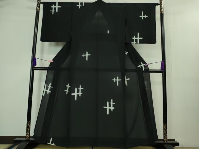 平和屋着物■極上　夏物　世界的人形師　辻村寿三郎　ジュサブロー　小紋　絽縮緬　絣柄　濃紺地　逸品　DZAA8438kh5 平和屋着物□極上 夏物 世界的人形師 辻村寿三郎 ジュサブロー 小紋 絽