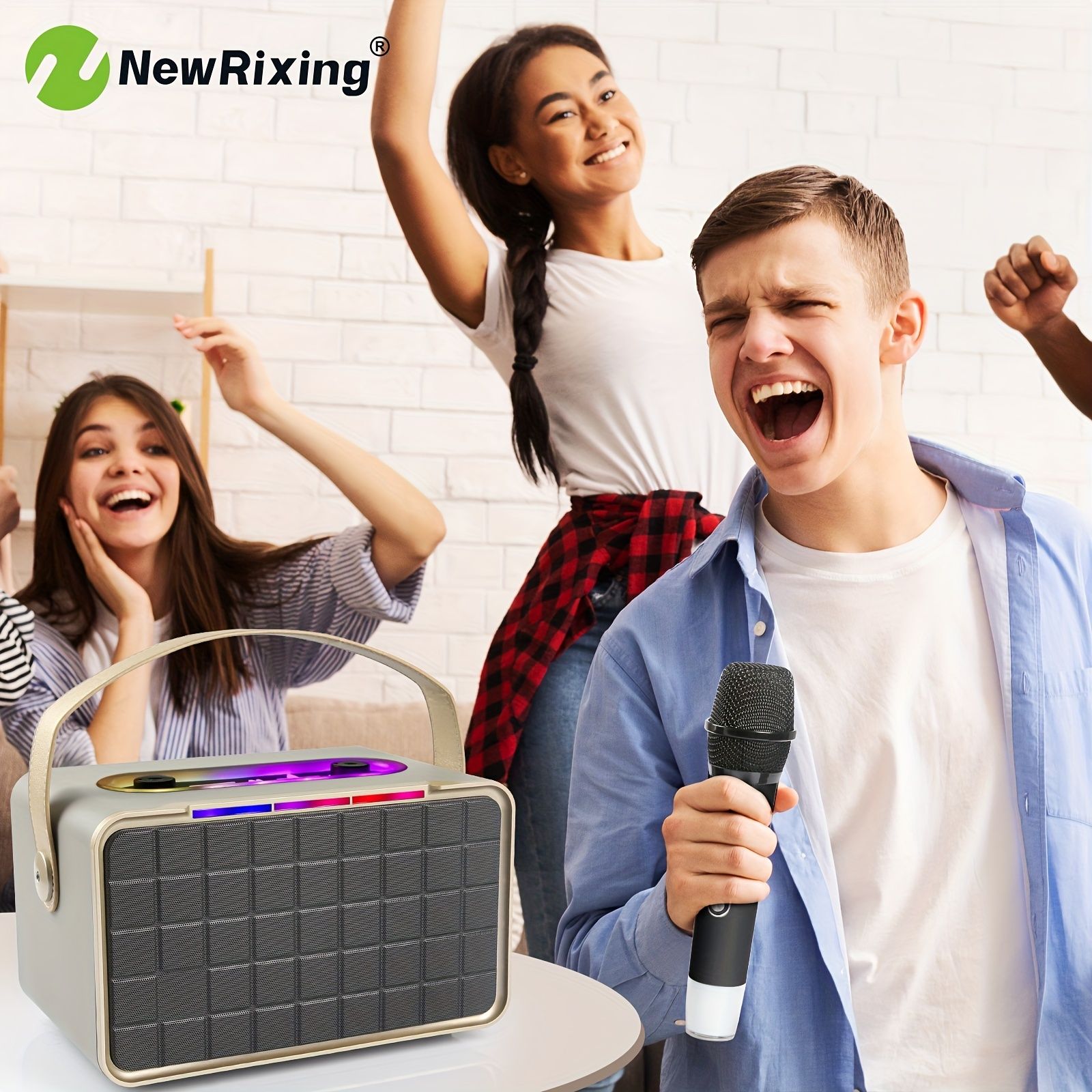 NewRixing ワイヤレスカラオケマシン（2つのマイク付き）、ポータブル