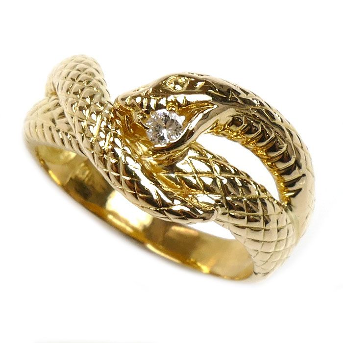 K18YG イエローゴールド スネーク リング 指輪 ダイヤモンド0.06ct 15.5号 6.8g ユニセックス