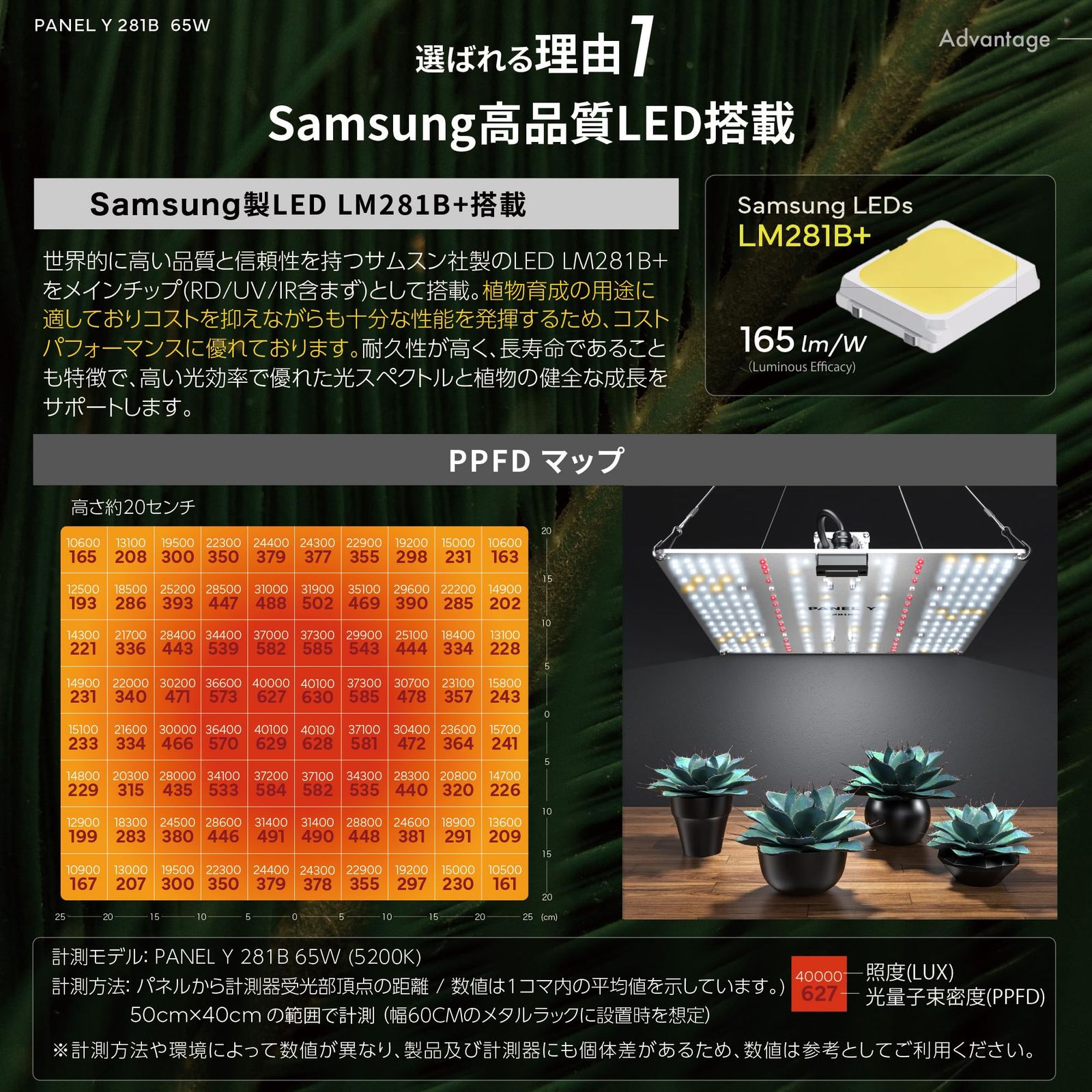 公式 BRIM ブリム PANEL Y 植物育成ライト LED パネル ブランド 無段階 調光機能 IP65 防水処理 LM281B フルスペクトル UVA IR フックワイヤー付き Max 65W PANEL Y 281B 昼白色 6