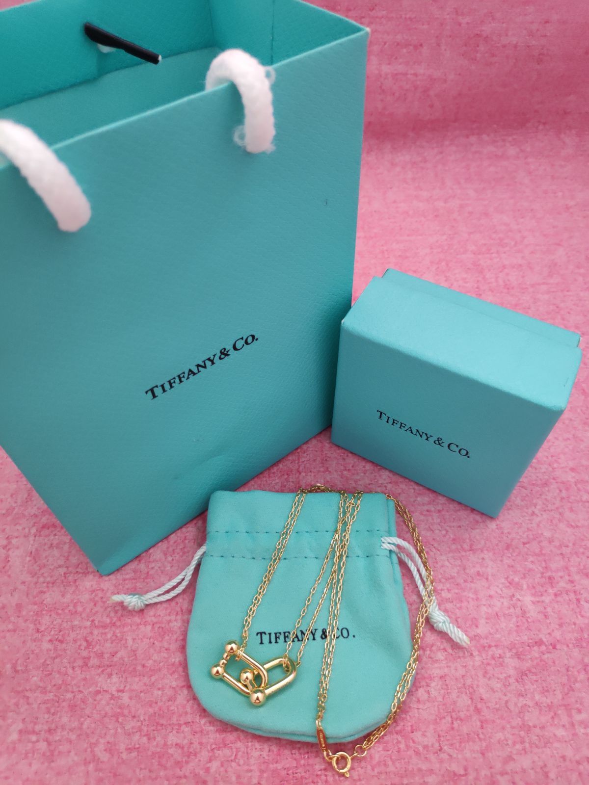 超人気🌸Tiffany&Co・ティファニー　ネックレス　ハードウェア” ダブルリンク ペンダントネックレス　金色　◆レディース◆　極美品　新品