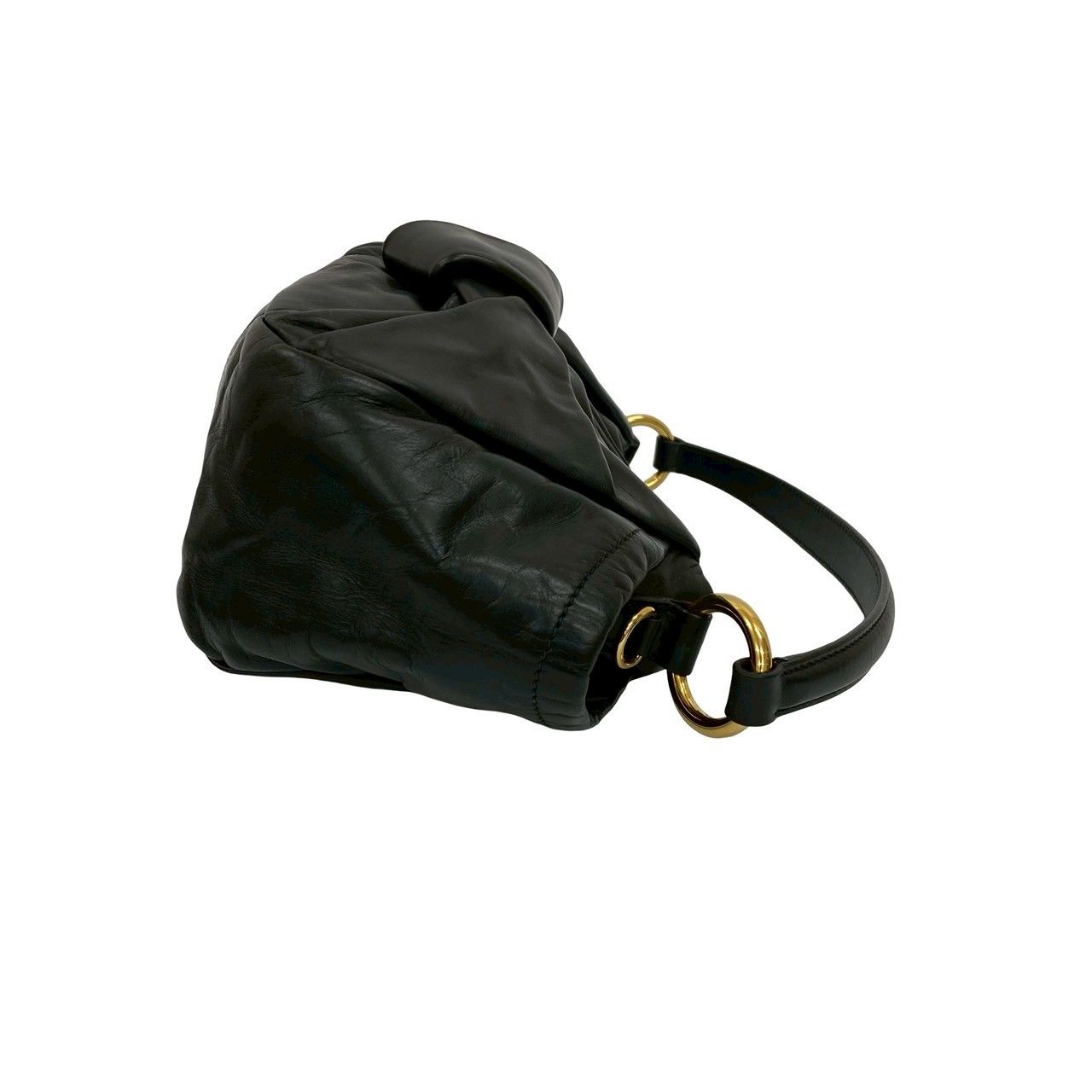 極 美品 プラダ ロゴ 金具 レザー ワンショルダー バッグ ハンドバッグ 極 美品 PRADA プラダ 三角ロゴ 金具 リボン モチーフ レザー