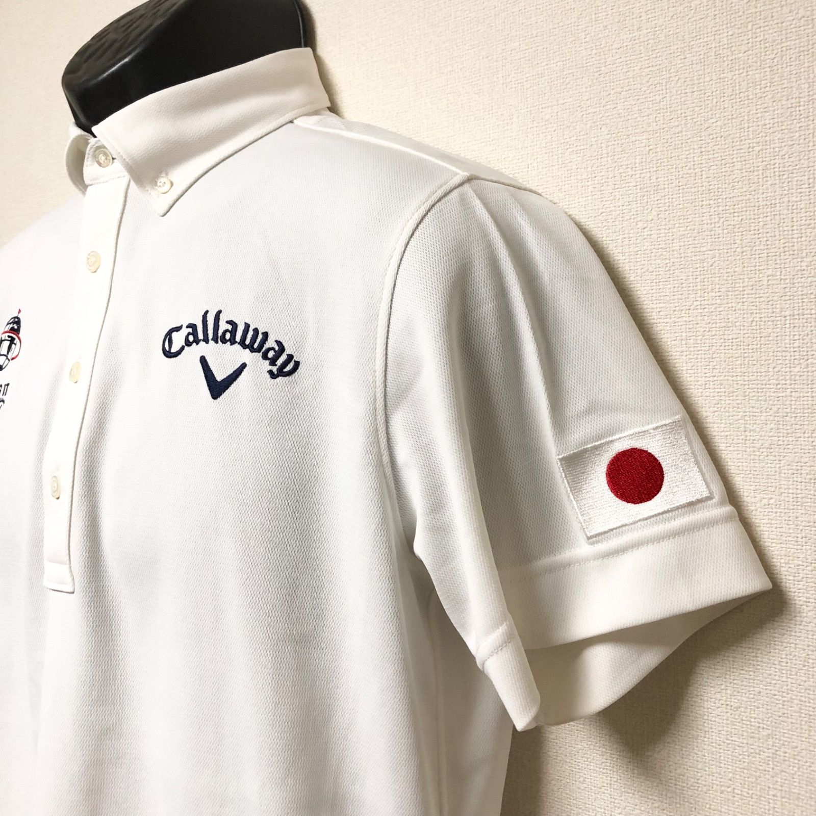 Callaway Golf - キャロウェイ　ボタンダウン　ゴルフ　ドット柄　刺繍ロゴ　半袖ポロシャツ Callaway - 【美品】キャロウェイ 半袖ポロシャツ 白×ネイビー