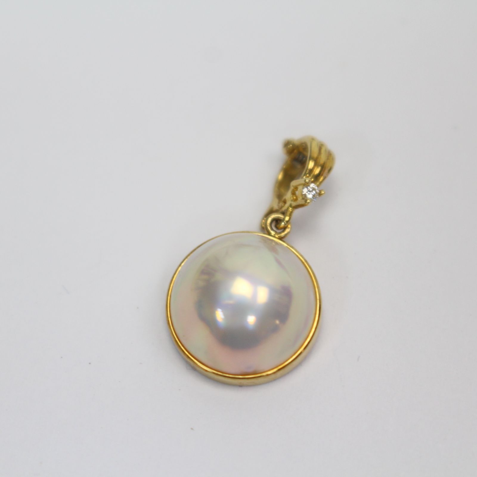 TASAKI 田崎真珠　マベパール　ネックレストップ チャーム　S刻印 719)【美品】田崎真珠 ネックレストップ K18 ダイヤモンド 0.01