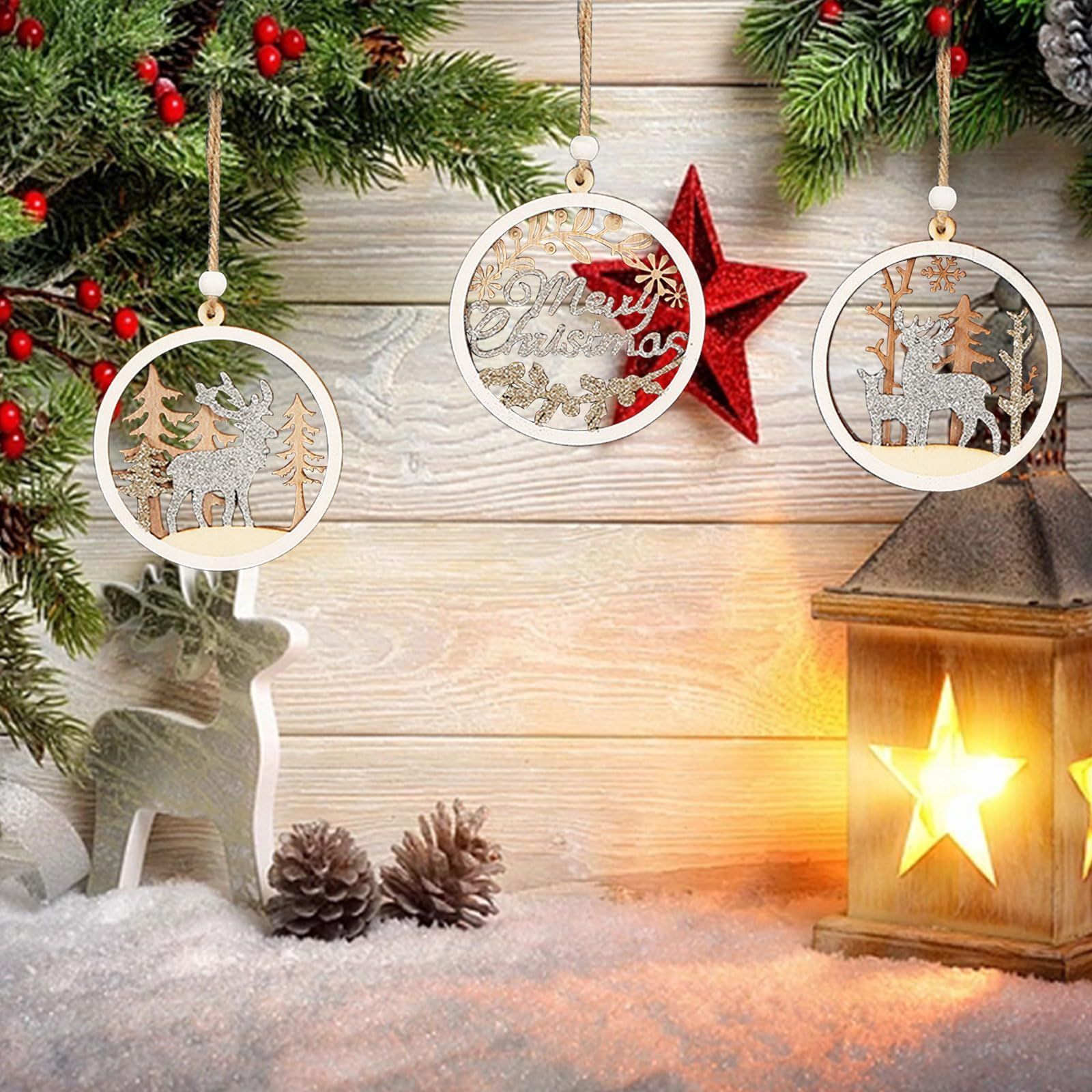 数量限定】クリスマス 飾り オーナメント 木製 3枚セット トナカイ