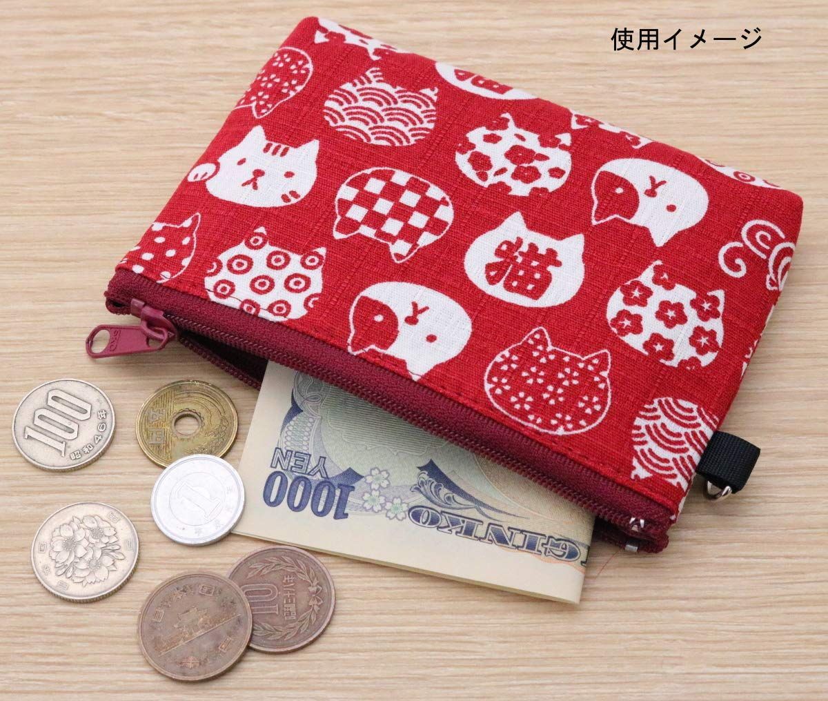 新着商品】赤 和柄 9.5×13cm 猫 にゃんこもん ポケット付き カード IC