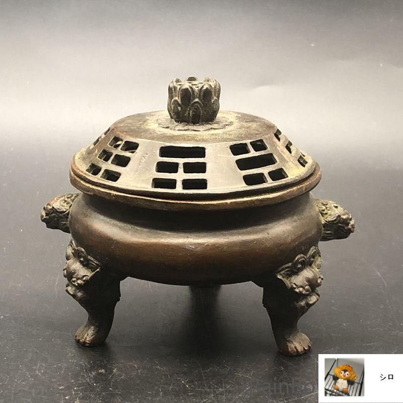 銅器 三層獅足祥雲紋薫香炉 茶道檀香炉 盤香炉 仏具 工芸品 置物 新品・未使用】銅器 三足双獅頭香炉 蓮華蓋薫香炉 茶道薫香炉