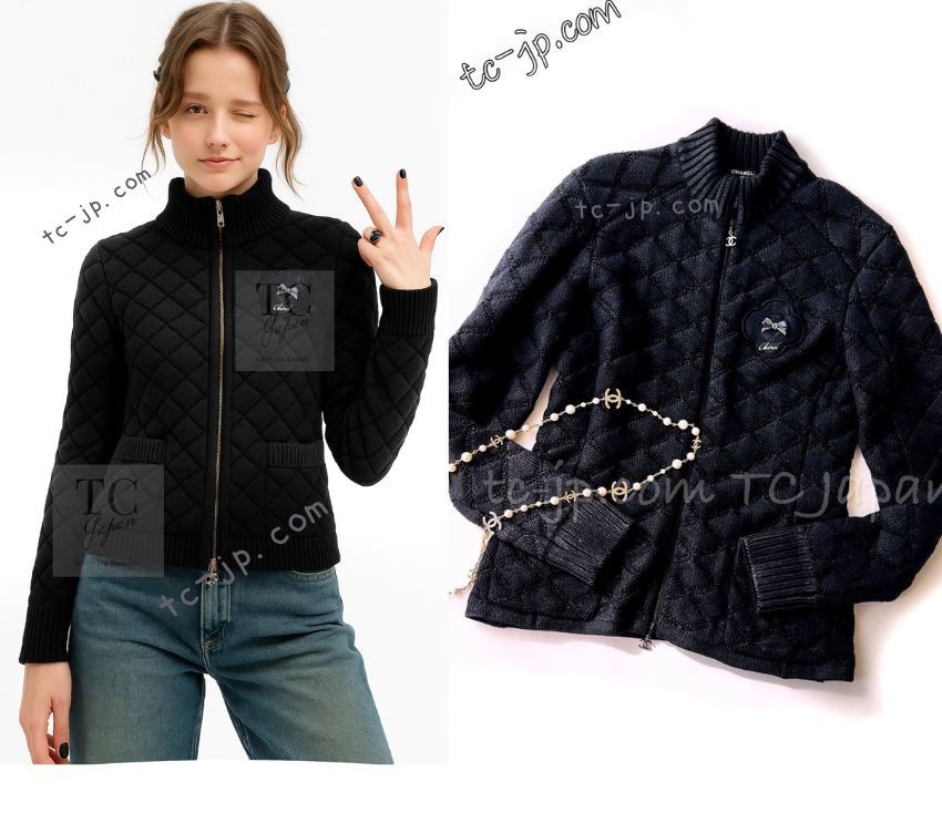 美品　CHANEL シャネル　ロゴ　スパンコール　ジャケット　ブルゾン　ブラック シャネル ジャケット カーディガン CHANEL ロゴ入りリボン貴重