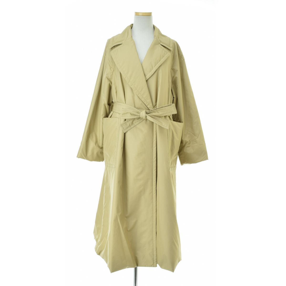 美品【ボールジィ】パデットタフタ ベルテッドコート ベージュ 保存袋付