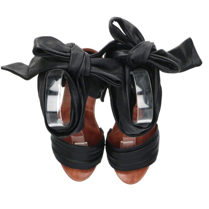 レザーアンクルストラップウッドミュール