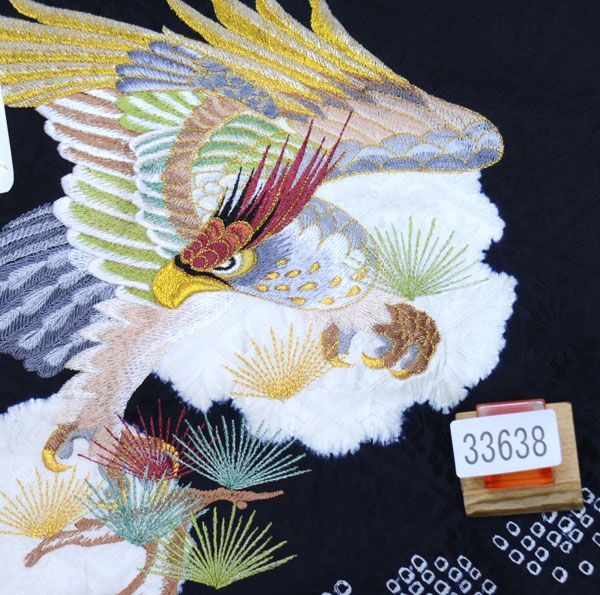 お宮参り 正絹 男児 のしめ 産着 綸子地 金刺繍 着物 男の子 鷹 祝着 総 絞り 高級 初着 青系