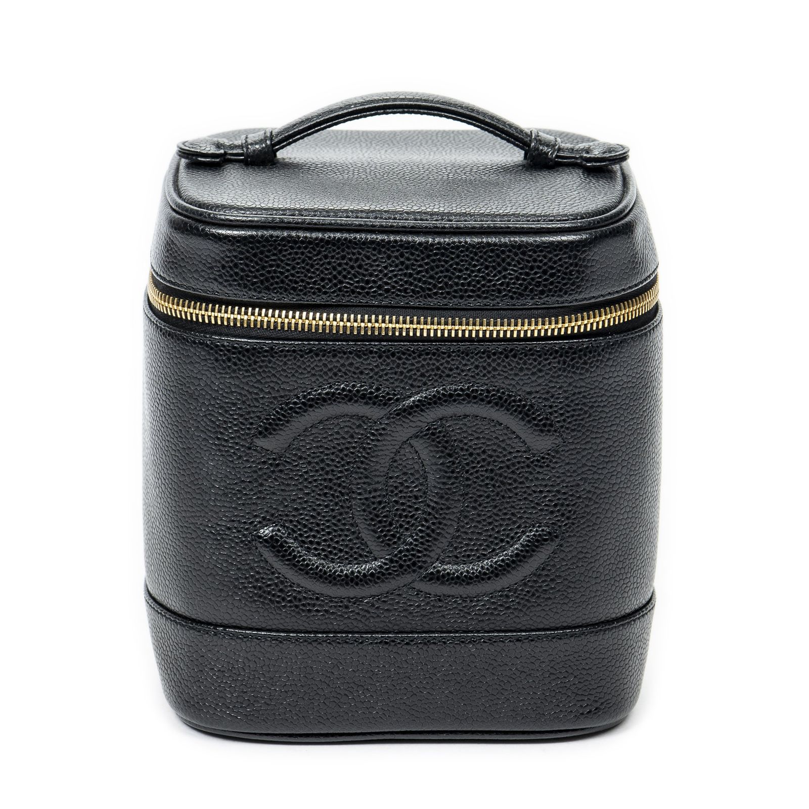 CHANEL シャネルタイムレストールバニティケース黒キャビアレザーA
