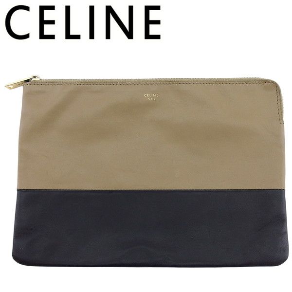 セリーヌ CELINE クラッチバッグ バイカラー ロゴ入り ベージュ
