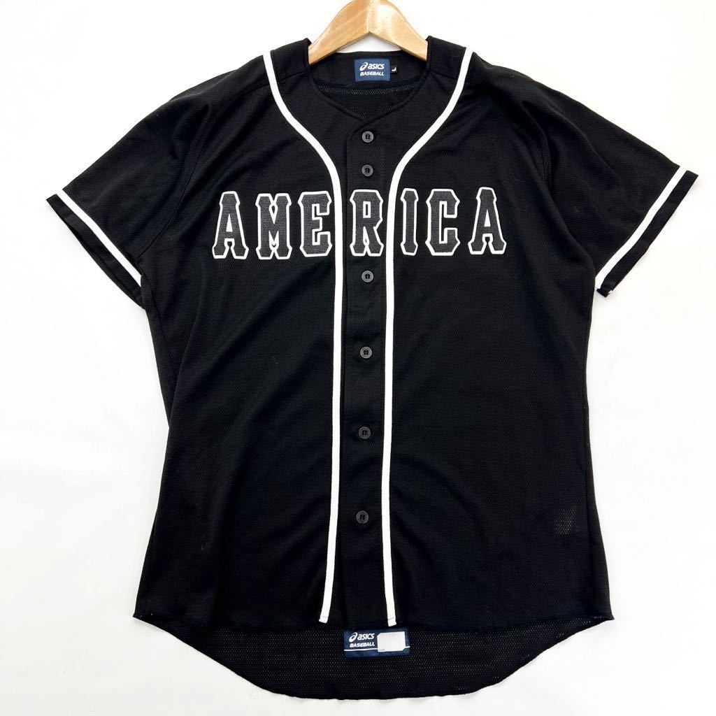 ASICS  BASEBALL  AMERICA ベースボールシャツ メッシュ 半袖 シャツ ブラック L 野球 トレーニング 練習 アメリカ アシックスS1665