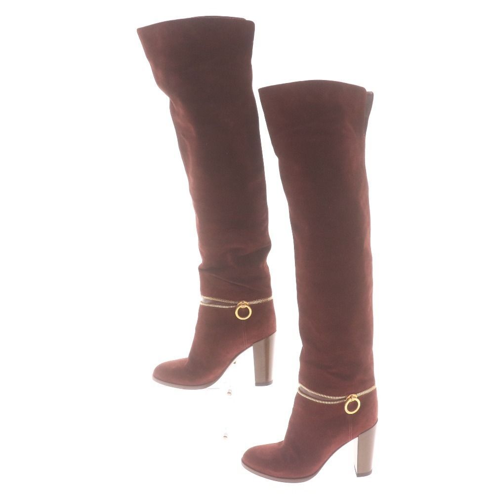 セルジオロッシ ニーハイブーツ 3 0230 靴 ロング ジッパー柄 イタリア製 レディース 36 23cm相当 レッドワイン 袋付き ♥