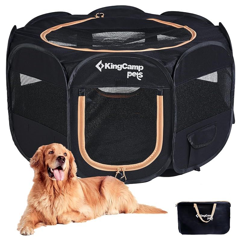KingCamp ペットサークル ドッグハウス 大型犬 八角形 折りたたみ メッシュサークル 猫 犬 兼用 プレイサークル ペットケージ 軽量 持ち運び 室内 アウトドア キャンプ お出かけ用品 幅広127 cm 高60 cm L 0