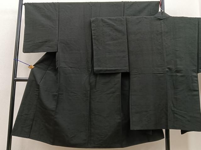 平和屋着物男性　紬　アンサンブル　黒色　正絹　逸品　BAAO2384pk