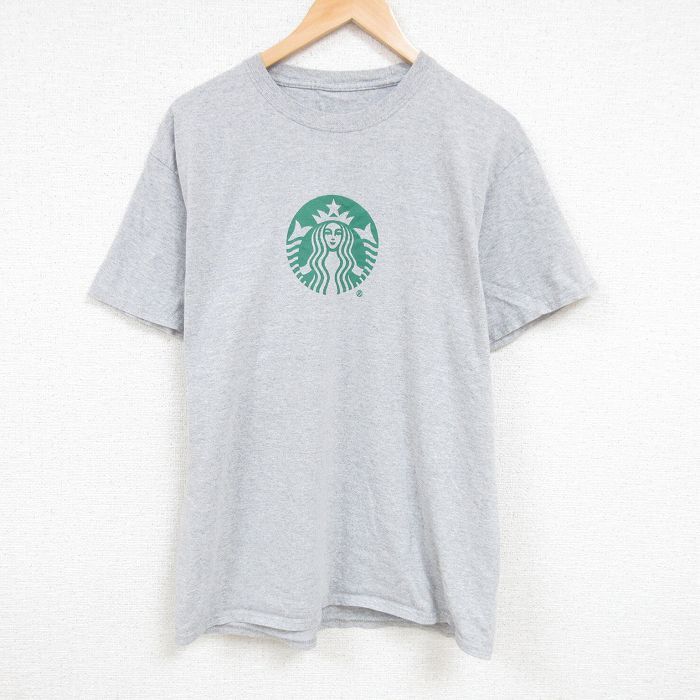 L/古着 半袖 Tシャツ メンズ スターバックスコーヒー クルーネック グレー 霜降り 24jul10 中古