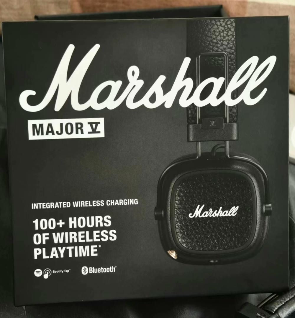 Marshall ワイヤレスオンイヤーヘッドホン Major V ブラック Bluetooth|連続再生100時間|Qi充電対応|通話対応|並行輸入品