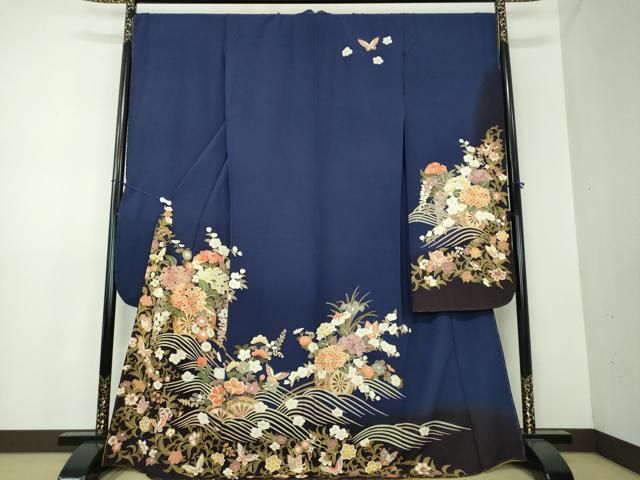 平和屋着物●豪華振袖　流水舞蝶花車文　暈し染め　金彩　正絹　逸品　未使用　DAAX4669ps 平和屋着物○豪華振袖 流水舞蝶花車文 暈し染め 金彩 正絹 逸品 未使用