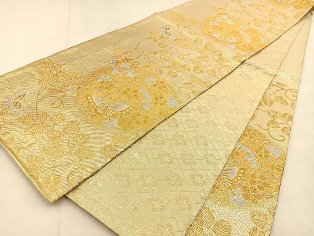 平和屋着物◎佐賀錦 六通柄袋帯 花蝶文 金銀糸 正絹 逸品
