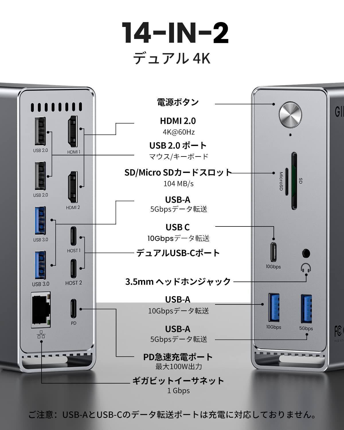 GIISSMO Macbook Pro/Air 14-IN-2 USB C ドッキングステーション 5E01