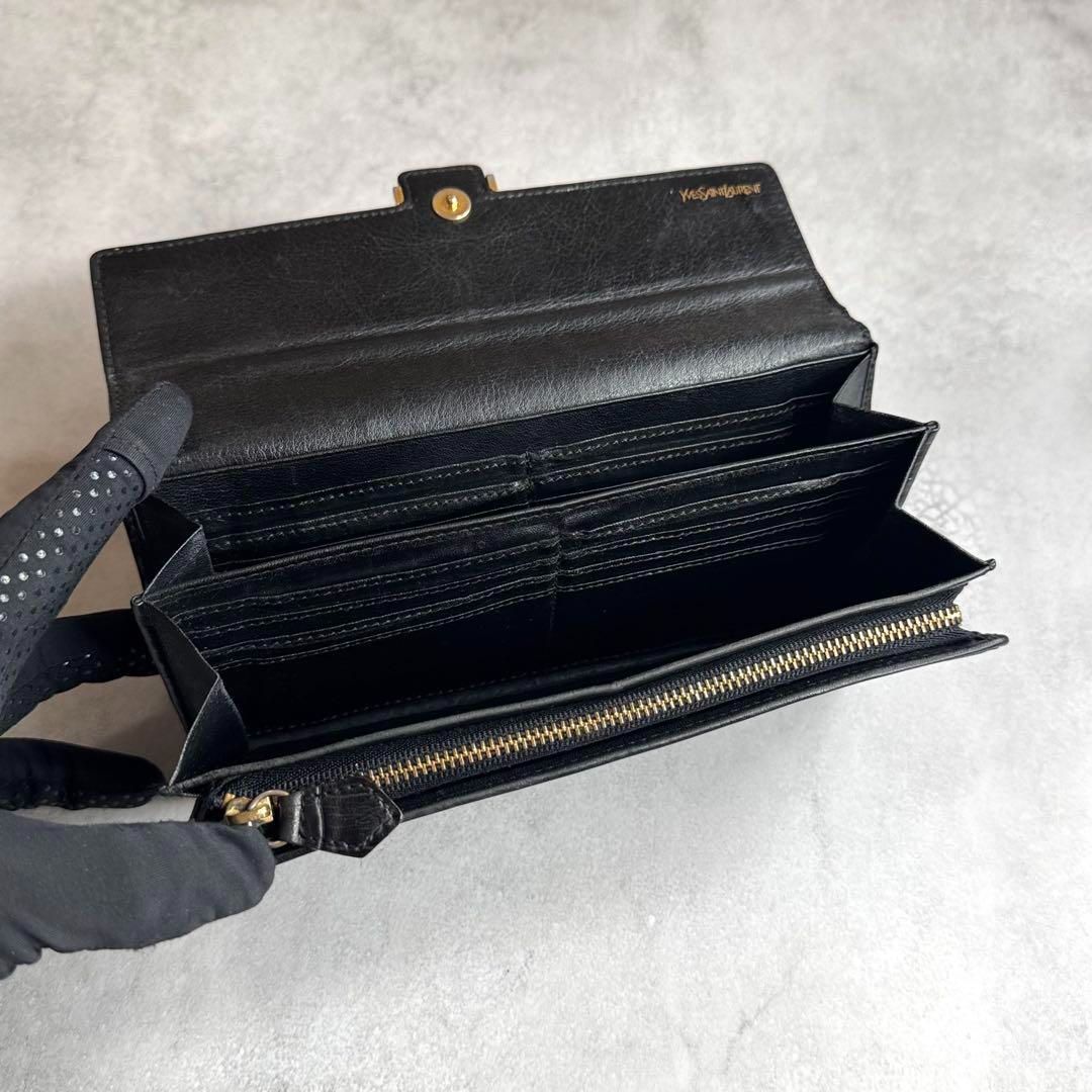 90s OLD イヴサンローラン 長財布 ブラック クロコダイル がま口 黒 90s OLD イヴサンローラン 長財布 ブラック クロコダイル がま口 黒