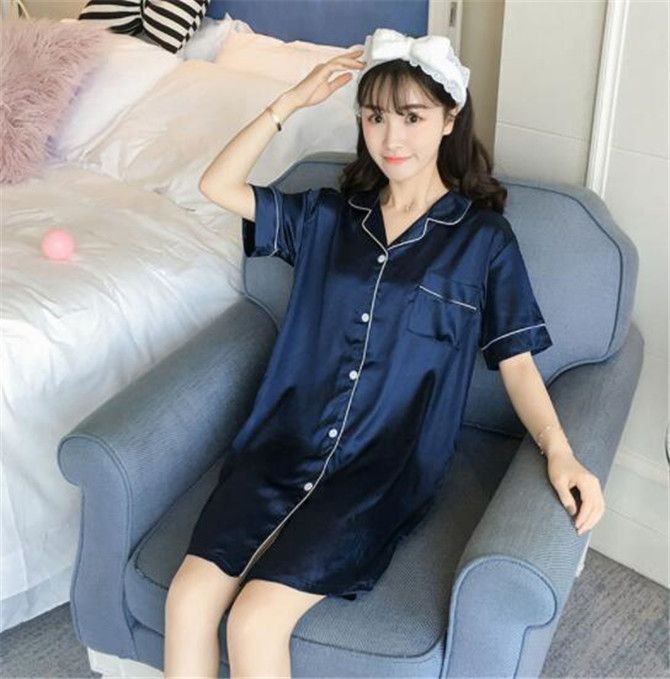新品 レディース ルームウェア バイカラーサテン彼シャツ
