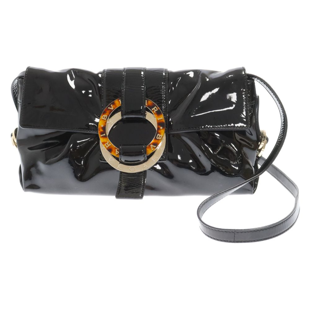 BVLGARI (ブルガリ) チャンドラ ショルダー クラッチバッグ パテントレザー ブラック