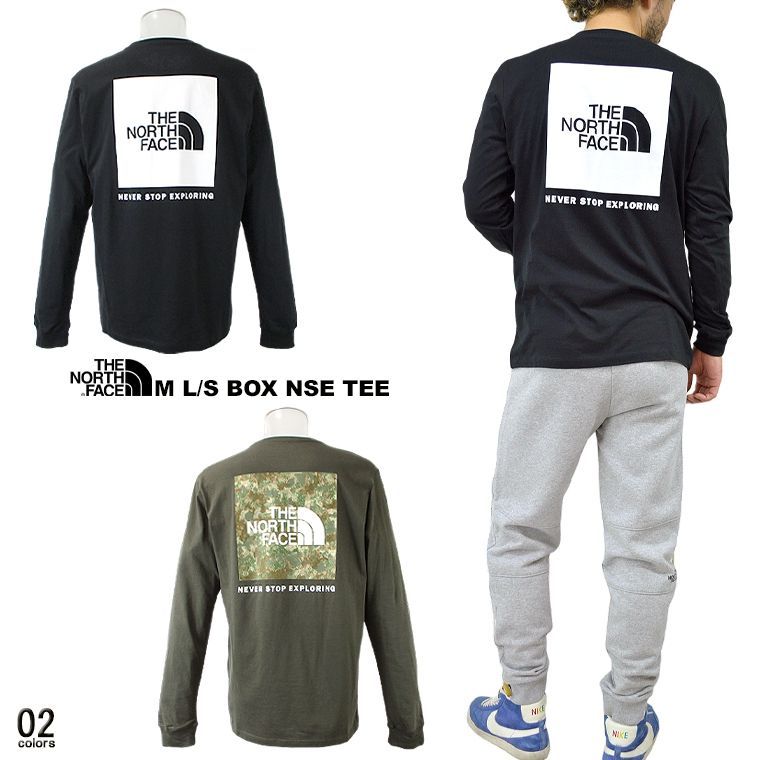 海外限定 THE NORTH FACE バックBOXロゴNSEロングTシャツ 希少ロンティー メンズカットソー メンズTシャツUSモデル RED BOX M L/S BOX NSE TEE ロンT 長袖 クルーネック ユニセックス 男女兼用