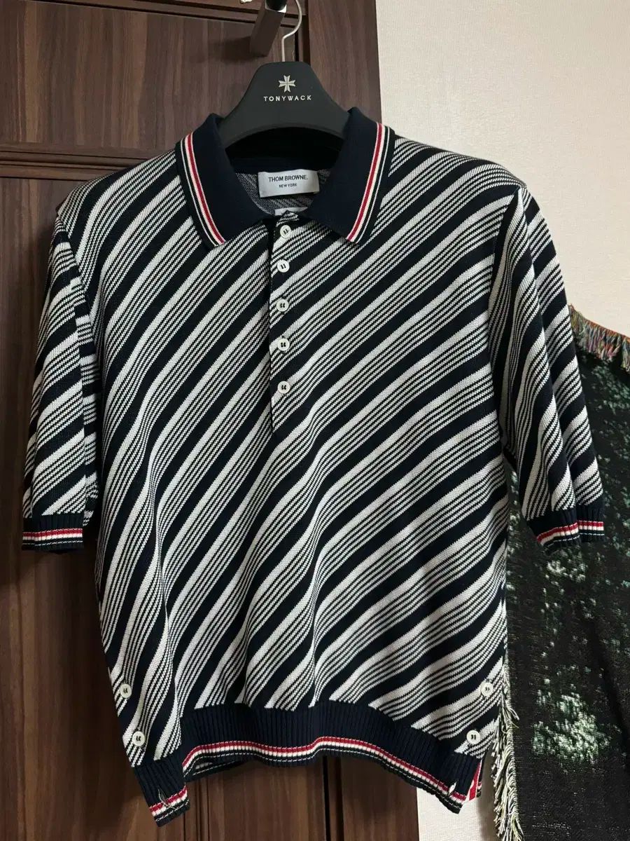 Thom Browne(トム・ブラウン) ストライプ シルク ポロシャツ