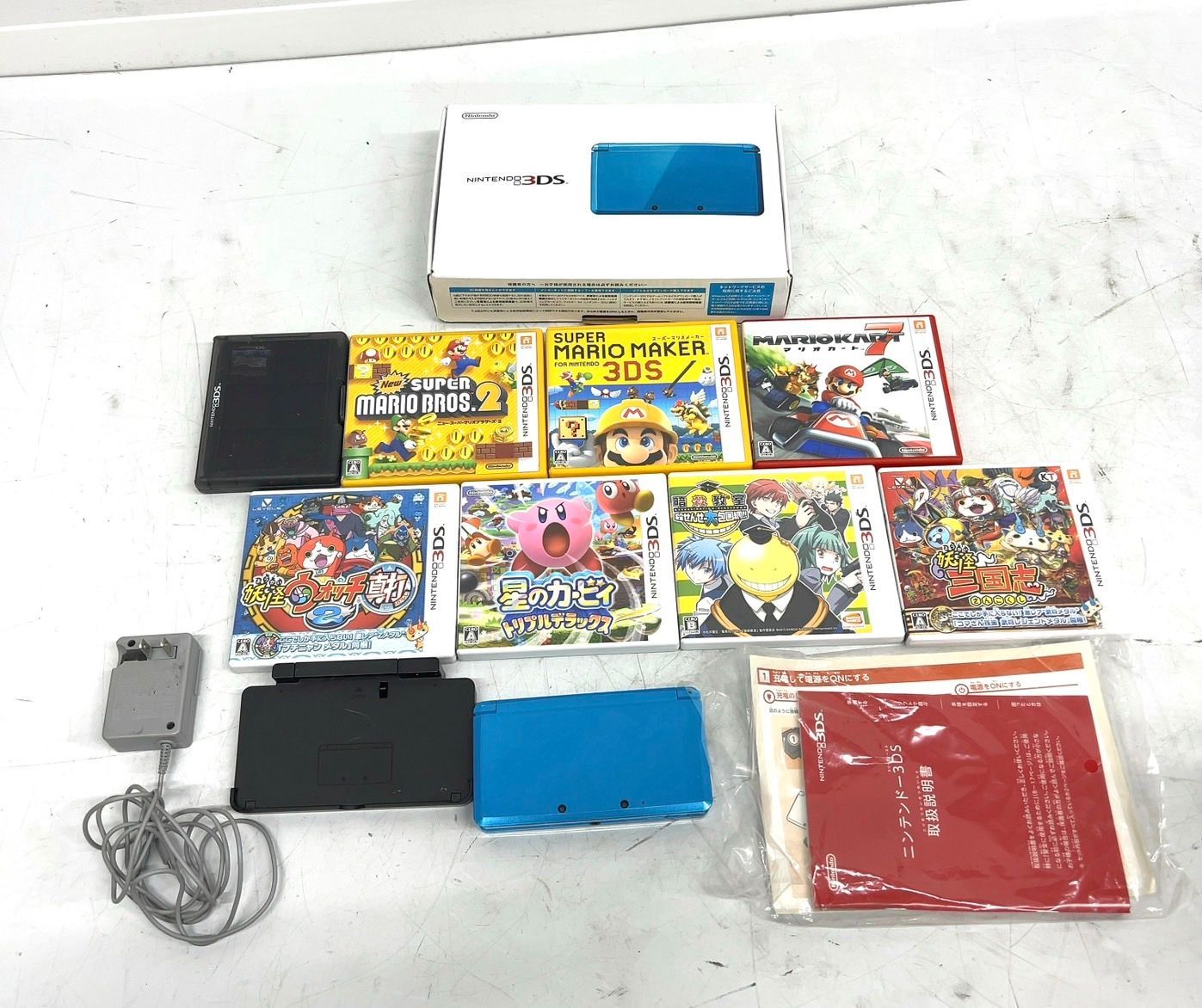 TK374  W15-390 Nintendo ニンテンドー 任天堂 3DS CTR-001 アクアブルー 本体 ゲームソフト8点 ジャンク品 通電確認済み