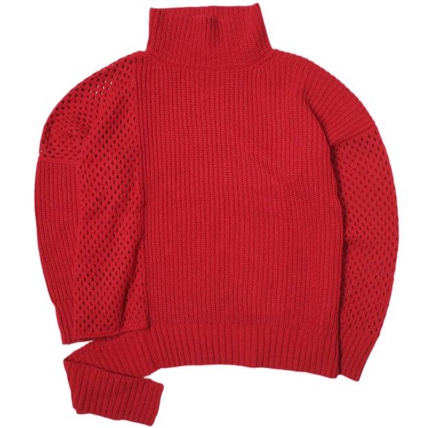 sulvam サルバム 23AW MESH ASYMMETRY KNIT メッシュアシンメトリーニット SS-K03-820 M RED セーター トップス g22531