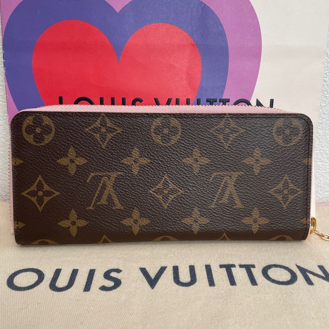 美品♥ルイヴィトン 長財布 ラウンドジップ クレマンス モノグラム 赤 