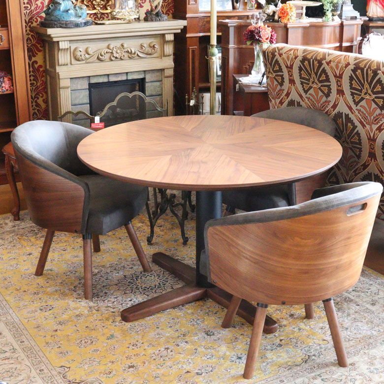 110cm ダイニング4点セット 回転チェア レトロモダン ウォールナット