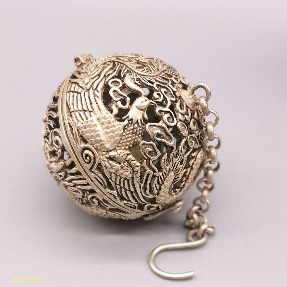銅製　香炉　花器　透かし彫 新品・未使用】 香球 透かし彫り 銅香炉 花鳥紋 双龍紋 双鳳紋