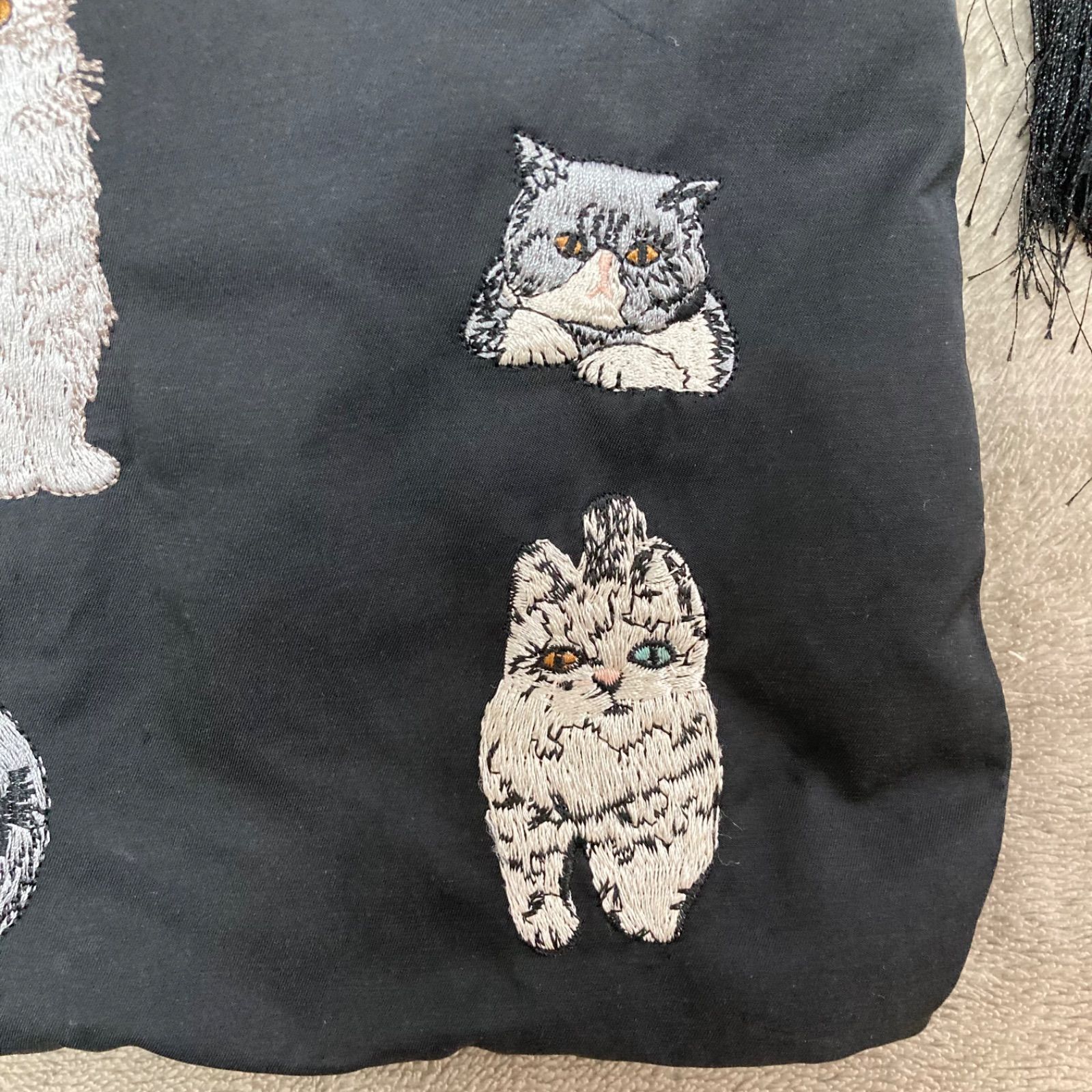 ear PAPILLONNER 猫 ネコ 犬 イヌ 動物 イアパピヨネ トートバッグ 黒