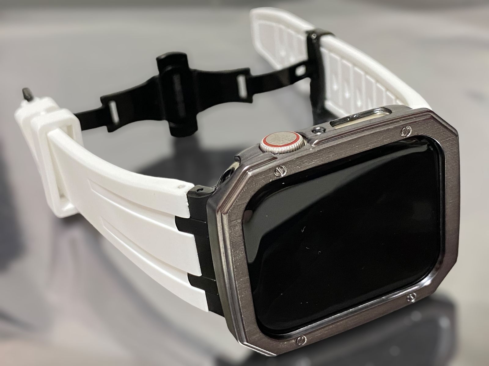 ガンメタ ホワイト アップルウォッチ ラバーベルト Apple Watch ケース カバー 40mm 41mm 44mm 45mm49mm Apple Watch 用