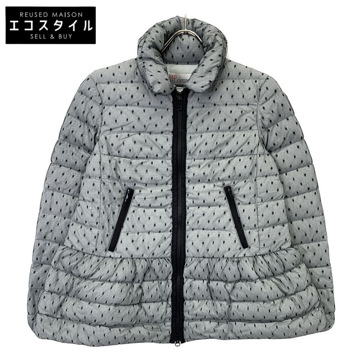 RED VALENTINO レッドヴァレンチノ KR3CN00B ｸﾞﾚｰ×ﾌﾞﾗｯｸ ﾒｯｼｭﾄﾞｯﾄ ｼｮｰﾄﾀﾞｳﾝｼﾞｬｹｯﾄ 40
