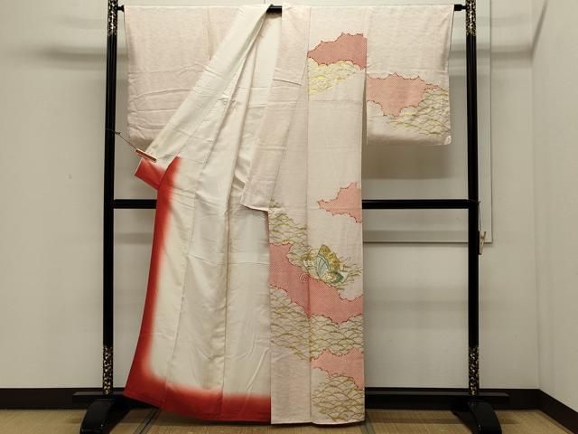 平和屋着物□訪問着 駒刺繍 雪芝舞蝶文 金彩 正絹 逸品 CAAV6072oy  