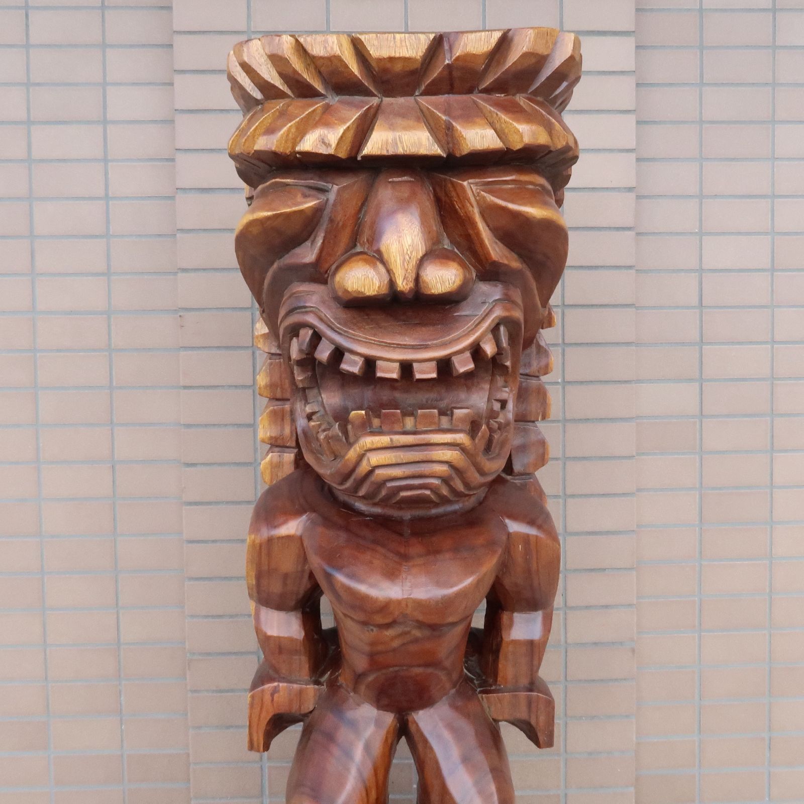 ティキの木彫り カナロア TIKI KANALOA100cm 木製スワール無垢材 1m