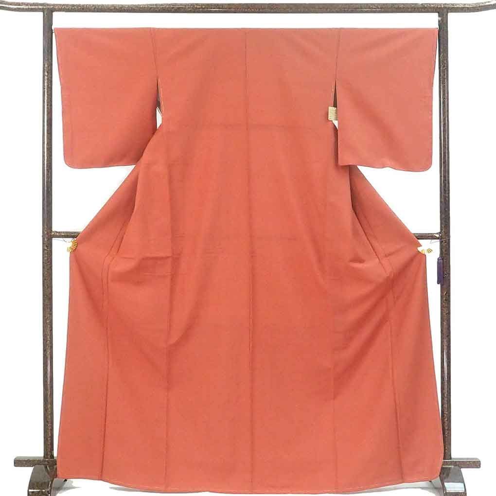 紬 身丈170cm 裄68cm 前幅25cm 後幅30cm 袖丈52cm 袖幅34cm レディース 袷 無地 裄長 裄Lサイズ 秋冬春用 正絹 シルク ピンク トールサイズ ♥品 リメイク リユース リサイクル 呉服のきくや