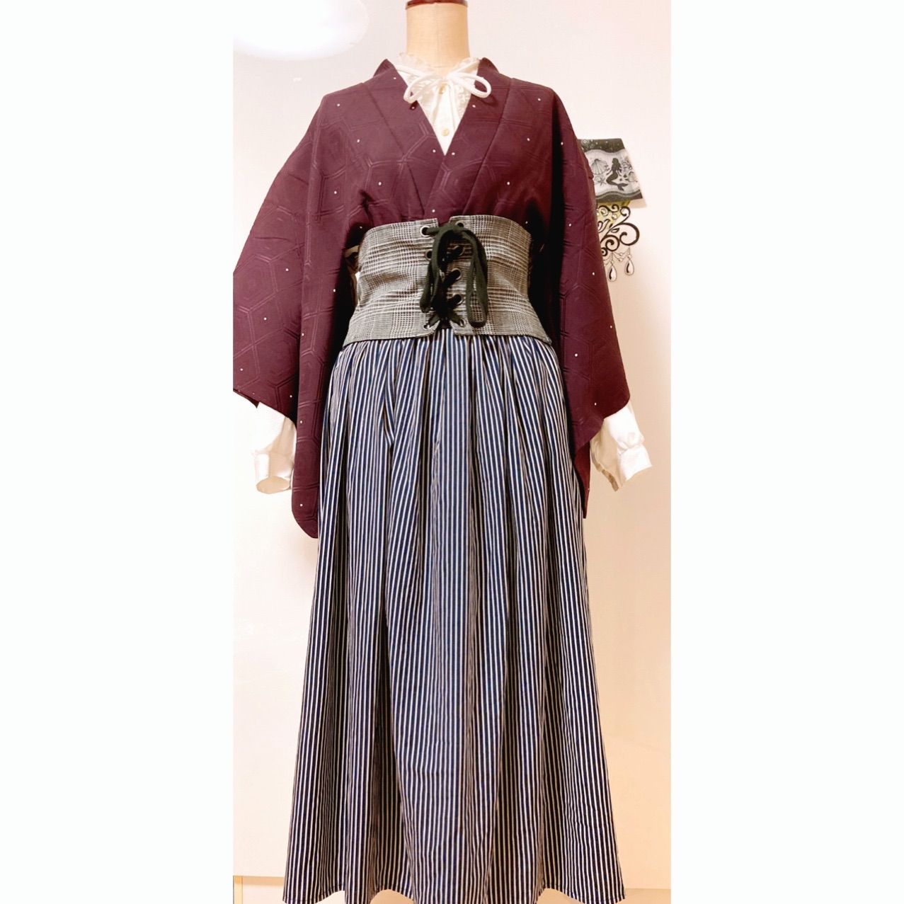 ◇和洋 きものコーデ◇ セット売り　紫　道行　ベルト付き　1点もの