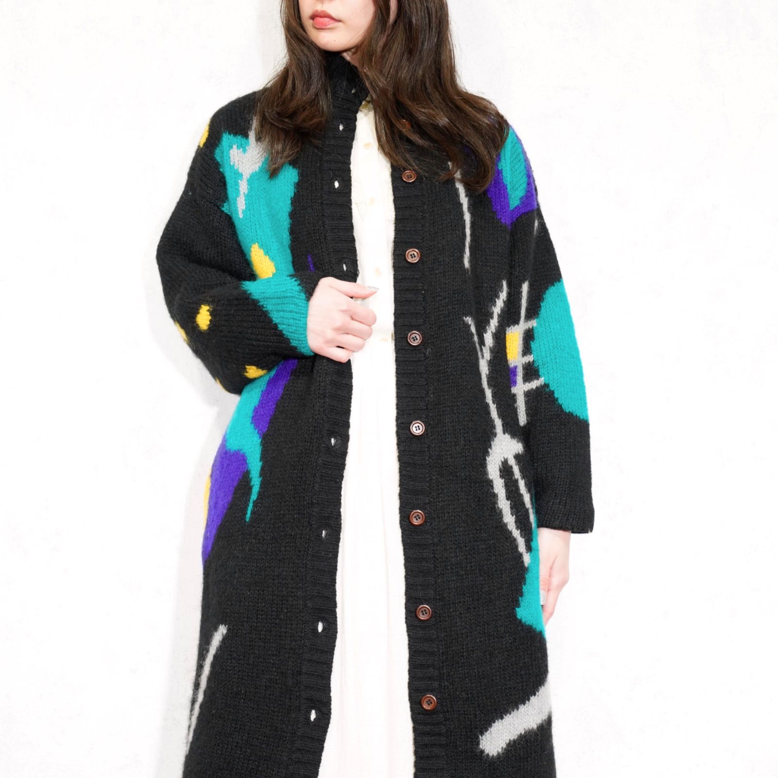 アメリカ古着柄デザインモヘアニットワンピース