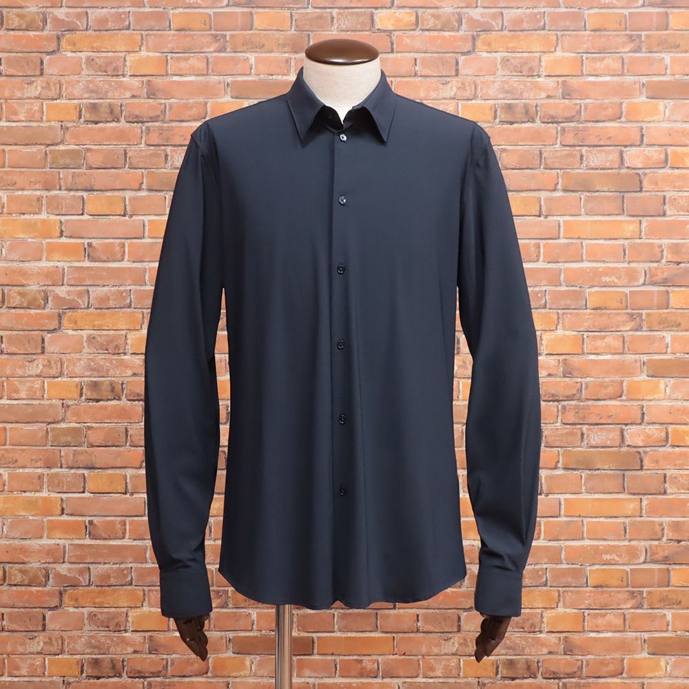 GAUDI|Lサイズ|長袖シャツ C521GU44001 イタリア製 ストレッチ ナイロンジャージー レギュラーカラー バックダーツ 今期 メンズ ガウディ |紺|ネイビー|mc300| WWW_OLIVIERBERNSTEIN_COM
