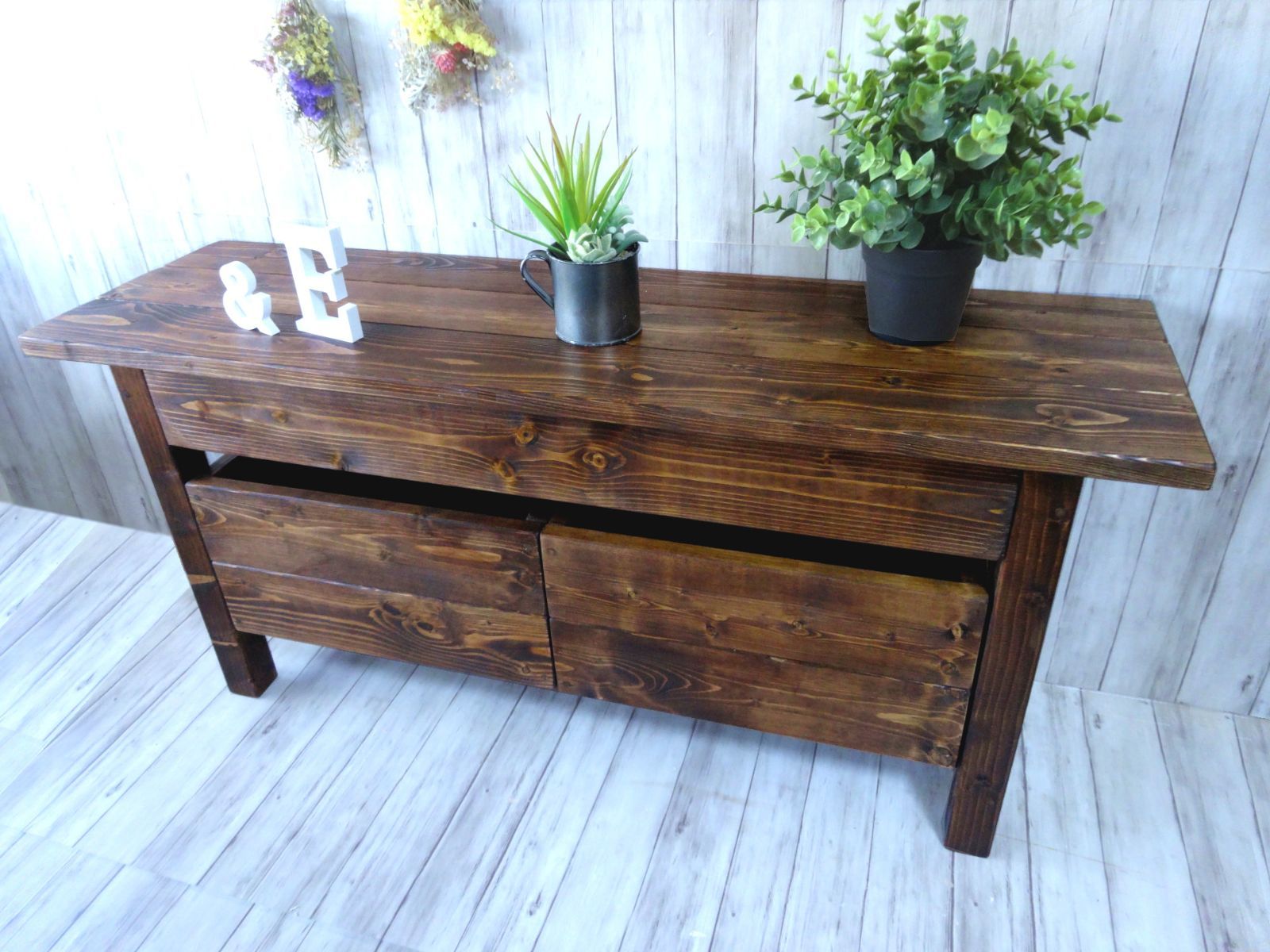 ハンドメイド ２人掛けベンチ 収納ボックス ダークチーク色 MARWIL-DEMENAGEMENTS_CH