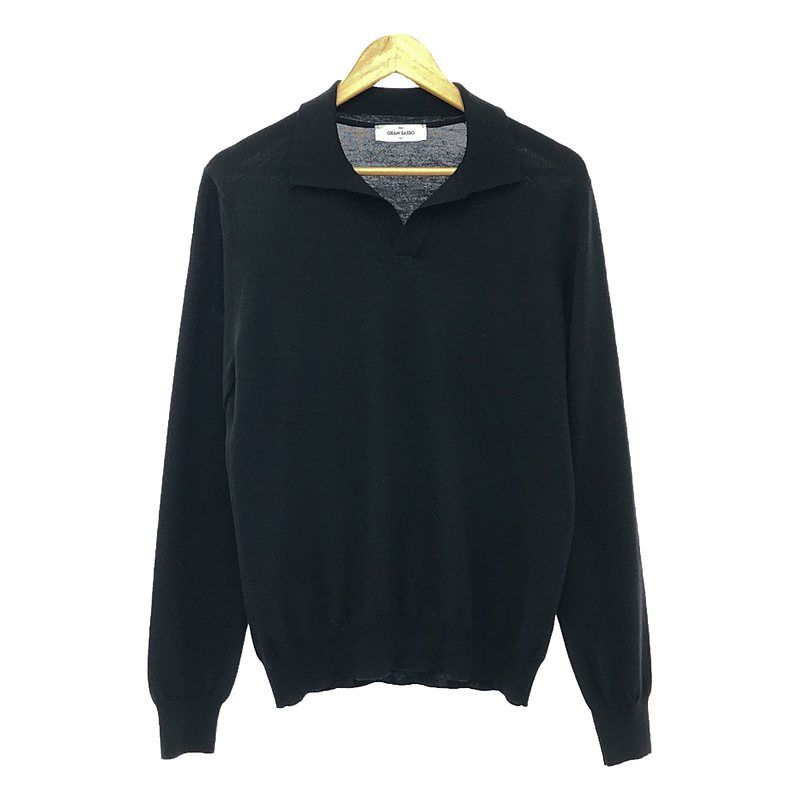 【美品】  Gran Sasso / グランサッソ | ウール ポロニット プルオーバー | 50 | ブラック | メンズ